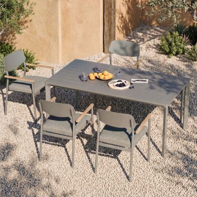 Modern Shade Lusso Aluminum Dining Chair Teak Wood Gray, 4 pc.
