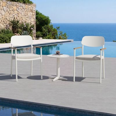 Modern Shade Lusso Aluminum Dining Chair Teak Wood White, 2 pc.