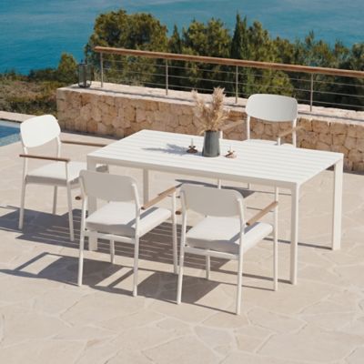 Modern Shade Lusso Aluminum Dining Chair Teak Wood White, 4 pc.