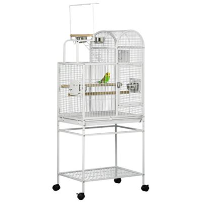 Pawhut 55 in. Large Parrot Cage with Toy Hooks Bird Perch, Tray, Food Cups, Rolling Stand for Cockatiels