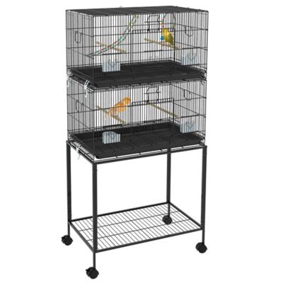 Pawhut Double Stackable Bird Cage, Wooden Swing, Rope Ladder & Wheels for Canaries, Lovebird, Removable Tray