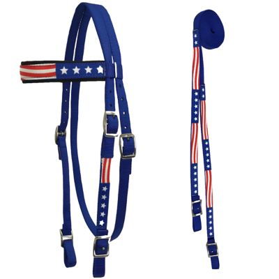 Tahoe Tack American Flag Patriotic Headstall Padded, Reins and Breast Collar with Fringes 3 Items Set Nylon by Tahoe