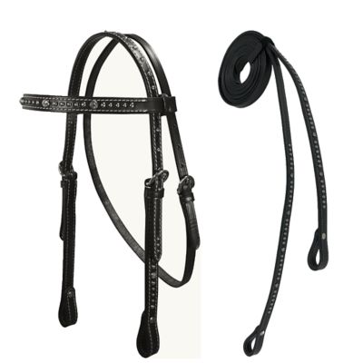 Tahoe Tack Tahoe Crystals Browband Headstall with Matching Split Reins Leather