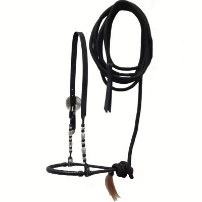 Tahoe Tack Tahoe Silver Ferrule Mecate Set Black 3/8 in. Bosal 23 ft. Rope with Horse Hair Tussle
