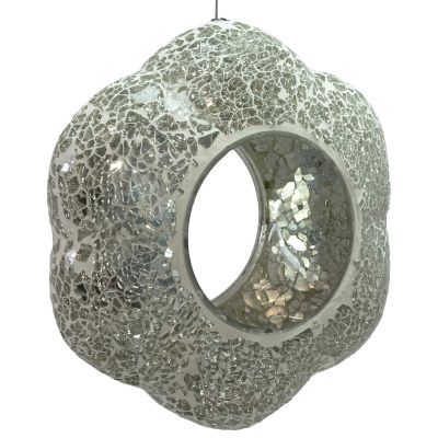 Sunnydaze Decor Flower Fly-Through Hanging Bird Feeder, 9 in. (23cm), Mirrored Diamond