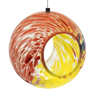 Sunnydaze Decor Glass Fly-Through Bird Feeder Solar, Rainbow Swirl