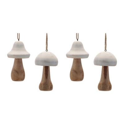 Melrose International Wood Mushroom Ornament, 4 pc.