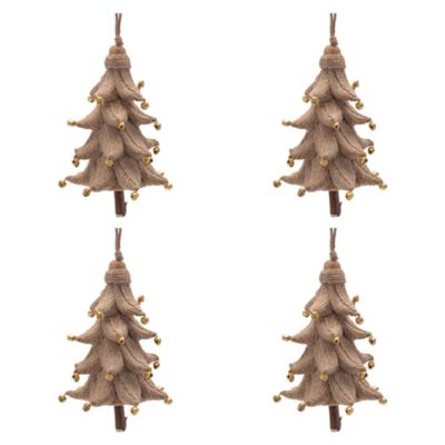 Melrose International Rustic Tree Ornaments, 4 pc. 5.25 in. Plastic with Jute Hanger
