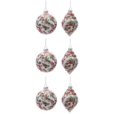 Melrose International Holiday Botanical Glass Ornament, 6 pc.