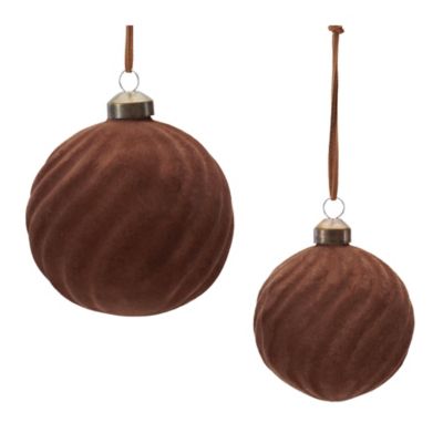 Melrose International Flocked Ribbed Glass Ball Ornament, 6 pc.