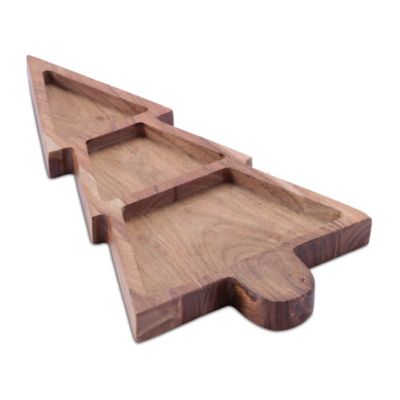 Melrose International Wood Christmas Tree Divided Serving Tray 15 in.L