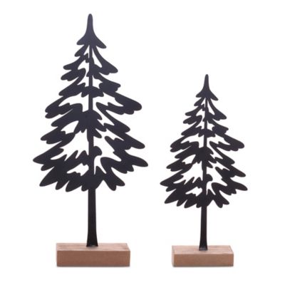 Melrose International Cut-Out Metal Pine Tree with Wood Base, 2 pk.