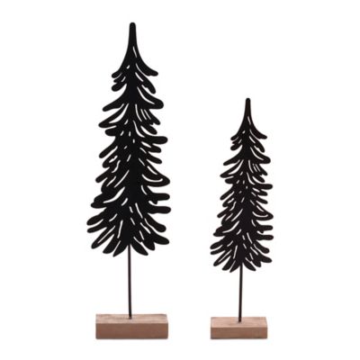 Melrose International Cut-Out Metal Pine Tree with Wood Base, 2 pk.