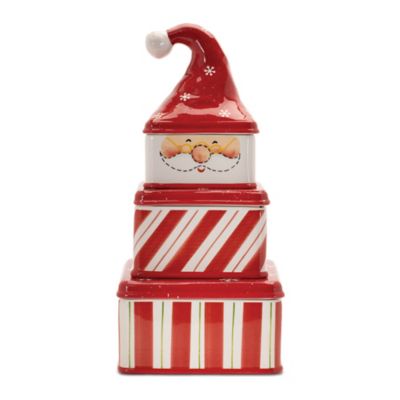 Melrose International Ceramic Stacking Santa Character, Set of 3