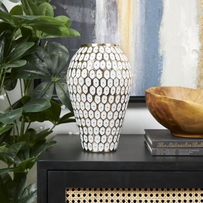 Harper & Willow Metal Geometric Dot Geometric Decorative Vase with White Accents