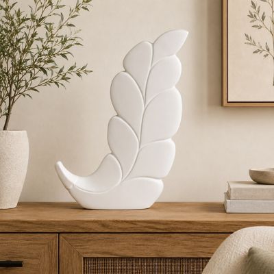 Harper & Willow White Ceramic Slanted Leaf Decorative Vase