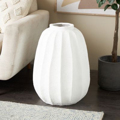 Harper & Willow Magnesium Oxide Wide Decorative Vase with Carved Grooves