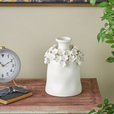 Harper & Willow White Ceramic Round Floral Decorative Vase with Narrow Opening