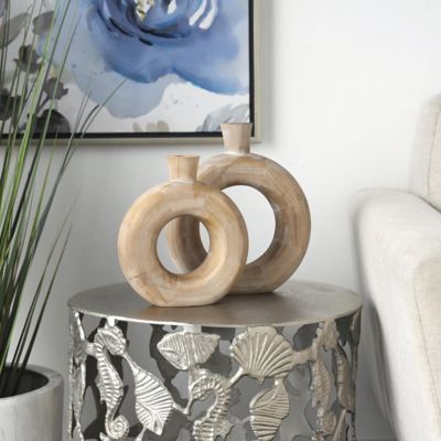 Harper & Willow Wood Circular Decorative Vase with Cutout Center