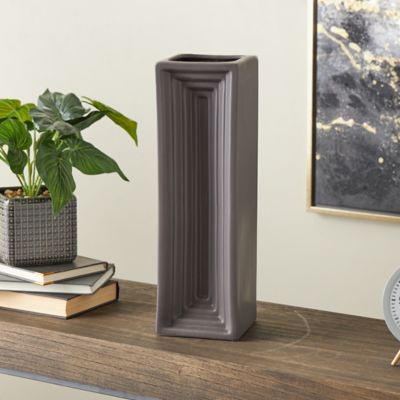 Harper & Willow Black Ceramic Geometric Concaved Rectangular Decorative Vase