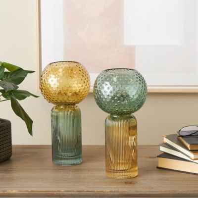 Cosmoliving by Cosmopolitan Glass Ribbed Ombre Geometric Decorative Vase