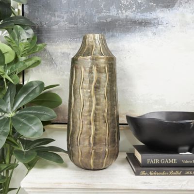 Harper & Willow Metal Snakeskin Inspired Decorative Vase with Dimensional Wavy Accents