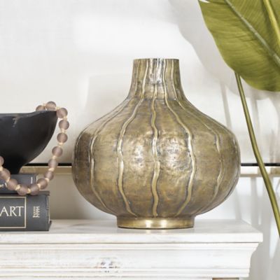 Harper & Willow Metal Wide Snakeskin Inspired Decorative Vase with Dimensional Wavy Accents