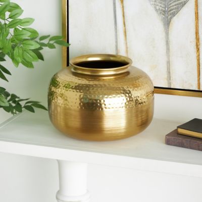 Harper & Willow Gold Aluminum Metal Brushed Decorative Vase with Hammered Top