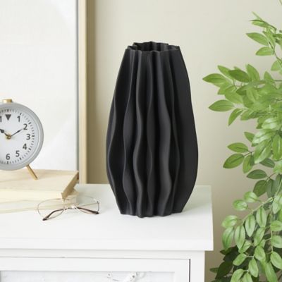 Harper & Willow Ceramic Dimensional Wavy Ribbed Abstract Decorative Vase with Floral Shaped Rim