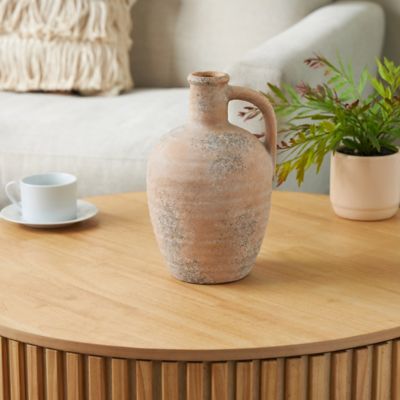 Harper & Willow Beige Ceramic Antique Style Distressed Decorative Vase with Handle