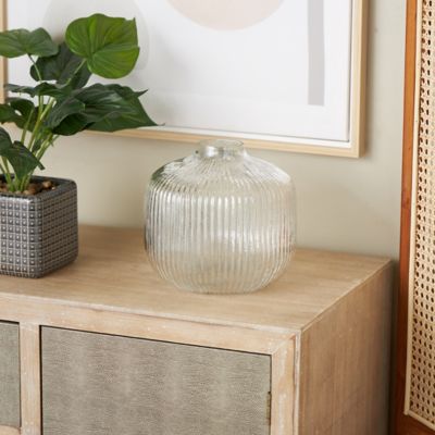 Harper & Willow Glass Short Round Ribbed Fluted Decorative Vase
