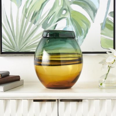 Harper & Willow Glass Handmade Ombre Decorative Vase with Yellow Base