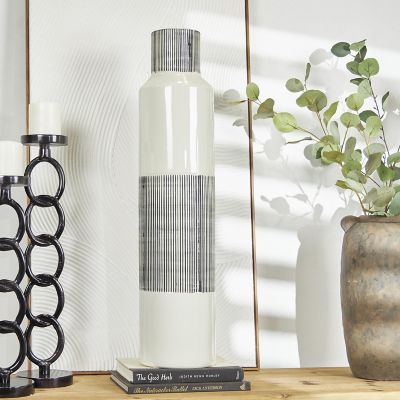 Harper & Willow Ceramic Handmade Decorative Vase with Gray Striped Accents