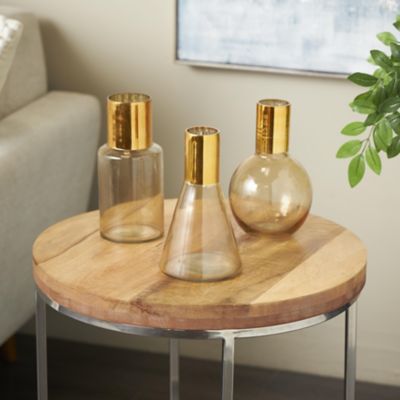 Harper & Willow Glass Tinted Geometric Decorative Vase with Gold Rim and Varying Shapes