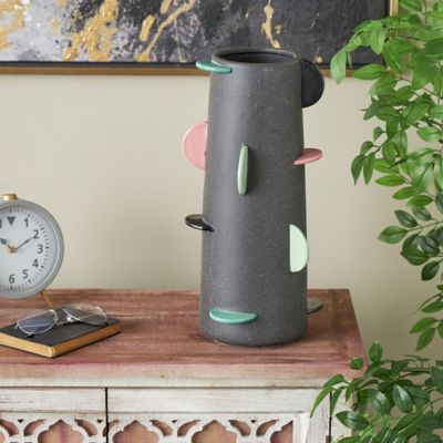 Cosmoliving by Cosmopolitan Ceramic Textured Decorative Vase with Multicolor Half-Moon Accents