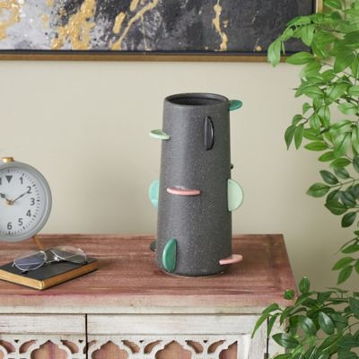 Cosmoliving by Cosmopolitan Ceramic Textured Decorative Vase with Multicolor Half-Moon Accents