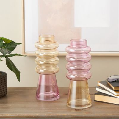 Cosmoliving by Cosmopolitan Glass Tinted Decorative Vase with Color Blocks