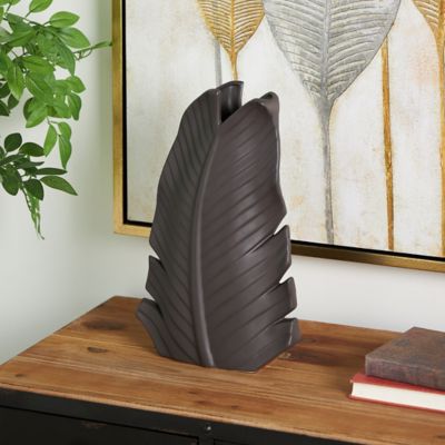 Harper & Willow Black Ceramic Palm Tree Curved Leaf Decorative Vase