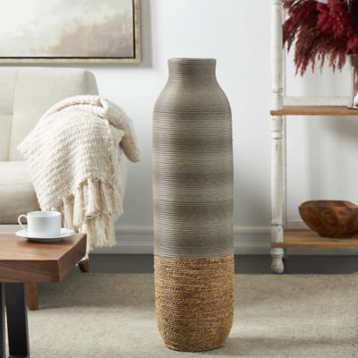 Harper & Willow Seagrass Handmade Ribbed Decorative Vase with Coiled Seagrass Base