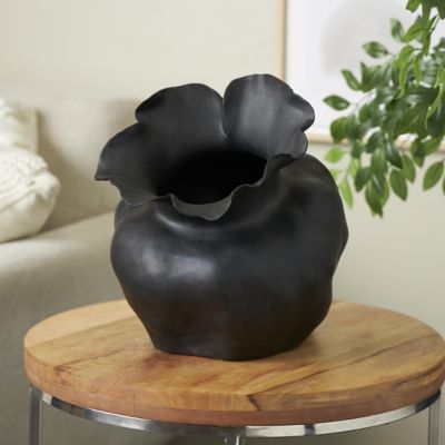 Harper & Willow Ceramic Wide Rounded Floral Shaped Abstract Decorative Vase with Petal Rim
