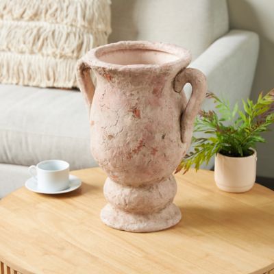 Harper & Willow Pink Ceramic Amphora Style Distressed Decorative Vase with Handles