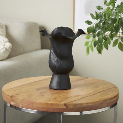 Harper & Willow Ceramic Floral Inspired Abstract Decorative Vase with Wavy Folded Rim and Linear Grooves