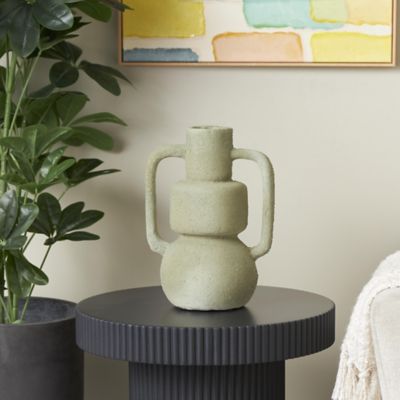 Harper & Willow Light Gray Paper Mache Textured Abstract Decorative Vase with Squared Handles