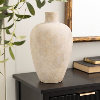 Harper & Willow Ceramic Wide Washed Decorative Vase with Brown Accents