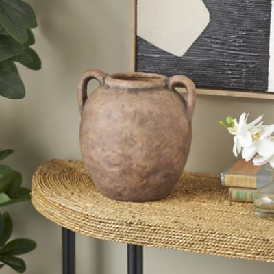 Harper & Willow Brown Ceramic Antique Style Textured Decorative Vase with Handles
