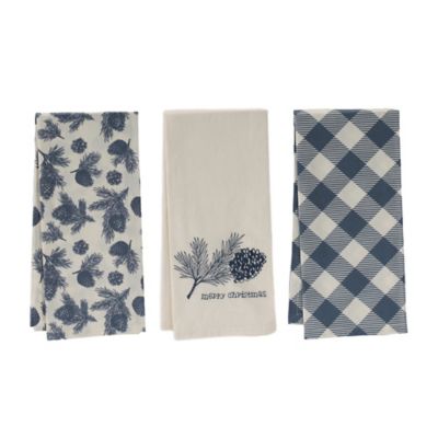 Melrose International Pine and Plaid Christmas Tea Towel, 3 pk.