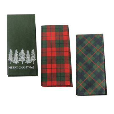 Melrose International Plaid and Merry Christmas Tea Towel, 3 pk.
