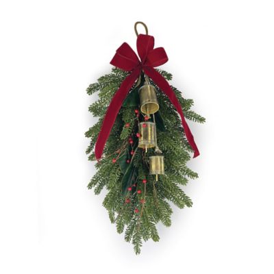 Melrose International Fresh Touch Pine Swag with Bells and Bow 32 in. L