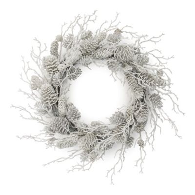 Melrose International Flocked Pine Cone and Twig Wreath 24 in. D