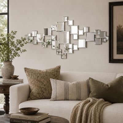 Harper & Willow Glass Slim Geometric Room Wall Mirror with Stacked Square Mirrors